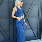 Wide Leg Denim Pants In Dark Wash - Infinity Raine