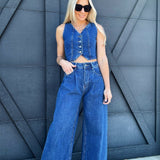 Wide Leg Denim Pants In Dark Wash - Infinity Raine