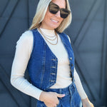 Cropped Denim Vest In Dark Wash - Infinity Raine