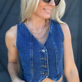 Cropped Denim Vest In Dark Wash - Infinity Raine