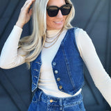 Cropped Denim Vest In Dark Wash - Infinity Raine