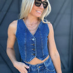 Cropped Denim Vest In Dark Wash - Infinity Raine