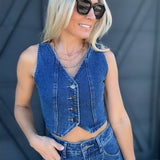 Cropped Denim Vest In Dark Wash - Infinity Raine