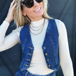 Cropped Denim Vest In Dark Wash - Infinity Raine