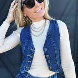 Cropped Denim Vest In Dark Wash - Infinity Raine