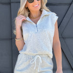 Papermoon Sets Half Zip Cropped Sweat Set In Heather Grey