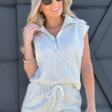 Papermoon Sets Half Zip Cropped Sweat Set In Heather Grey