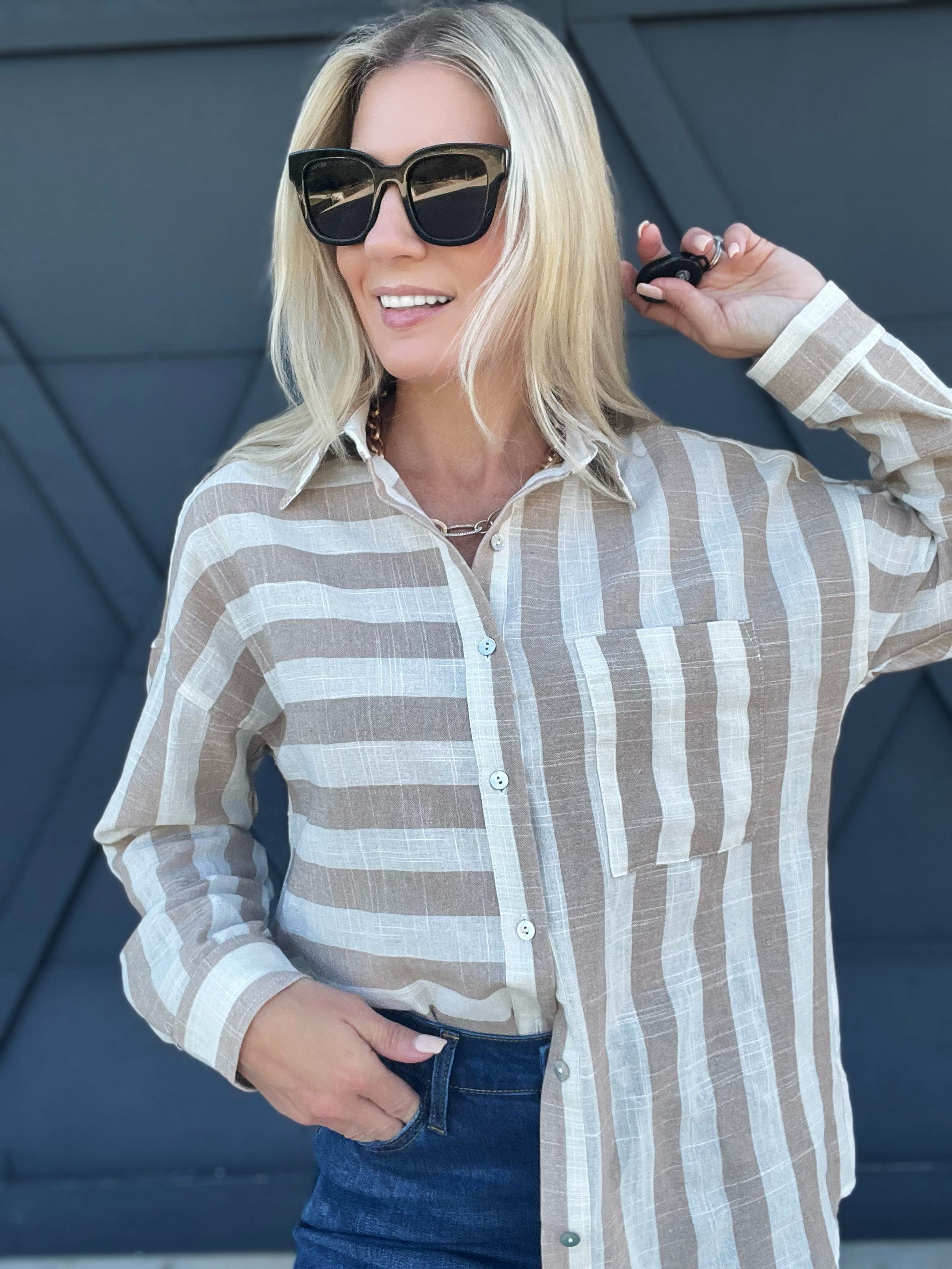 Kimberly Stripe Oversized Top In Taupe - Infinity Raine