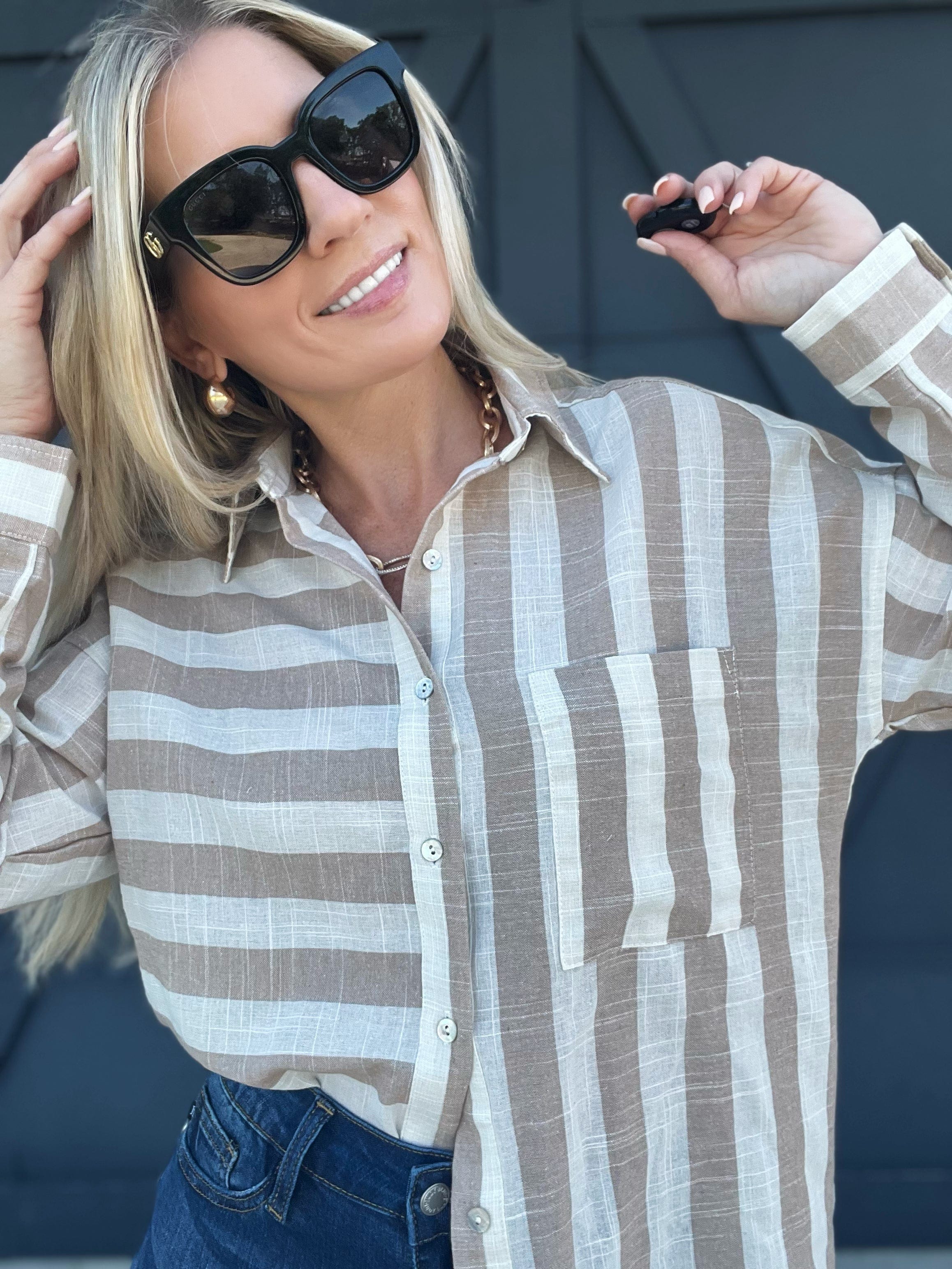 Kimberly Stripe Oversized Top In Taupe - Infinity Raine