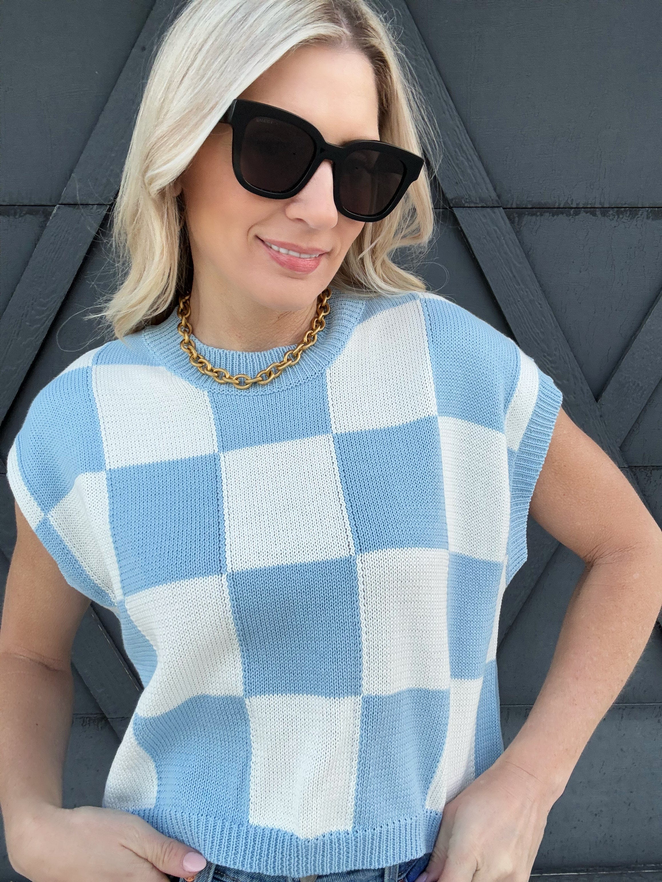 Checkered Sweater In Blue - Infinity Raine