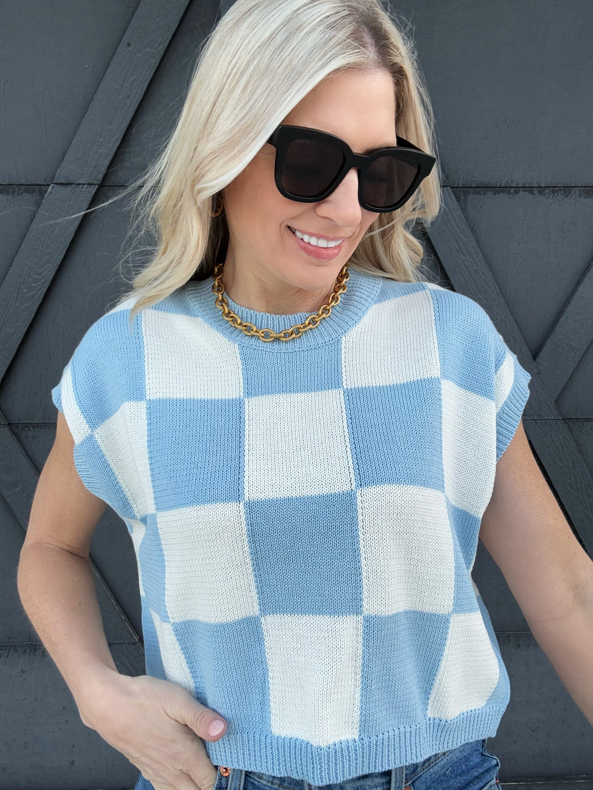 Checkered Sweater In Blue - Infinity Raine