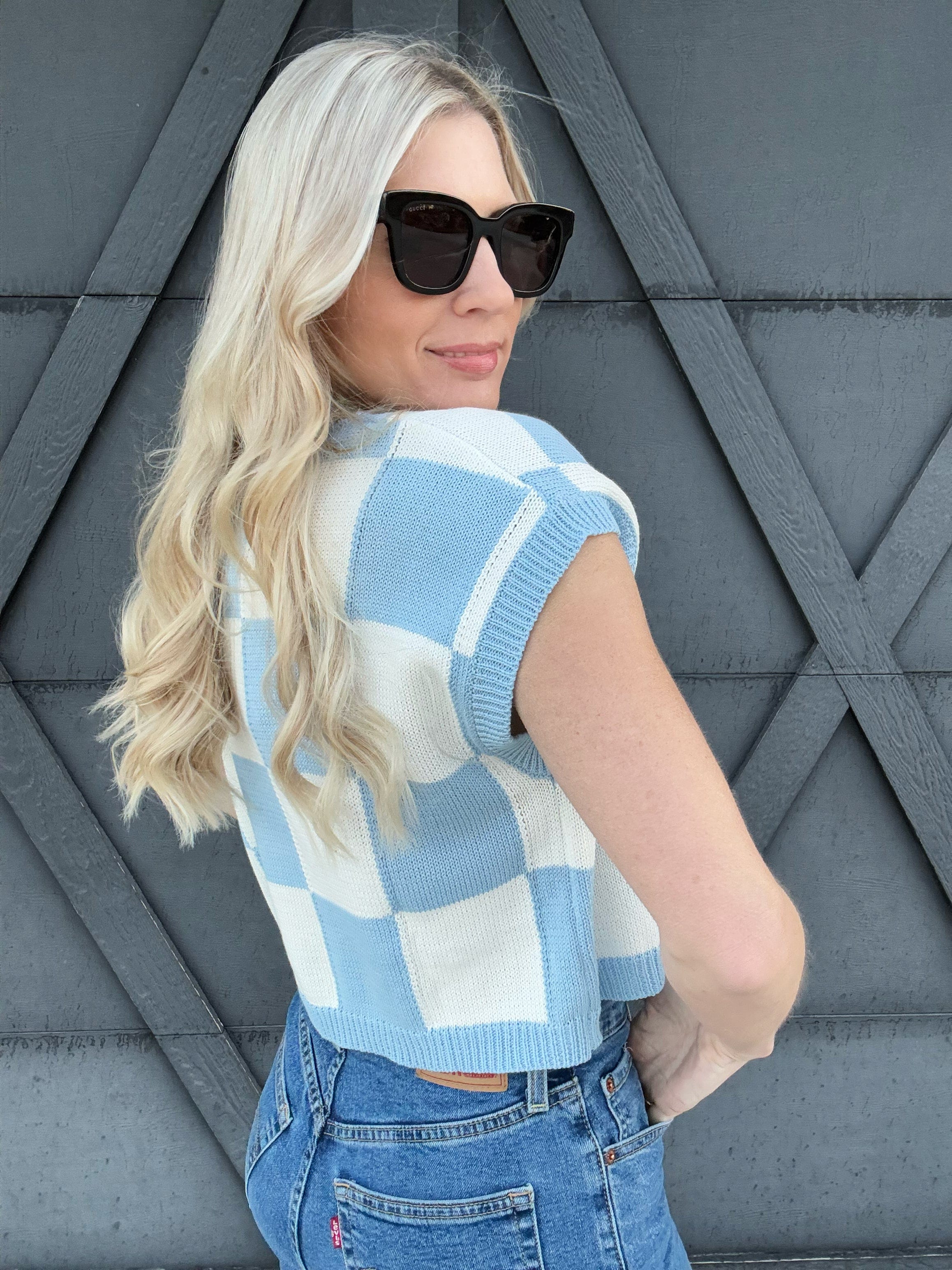 Checkered Sweater In Blue - Infinity Raine