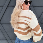 Striped Cropped V Neck Sweater In Coconut - Infinity Raine