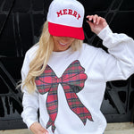 Plaid Bow Sweatshirt In White - Infinity Raine