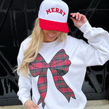 Plaid Bow Sweatshirt In White - Infinity Raine