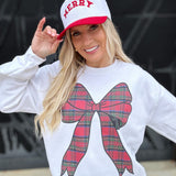 Plaid Bow Sweatshirt In White - Infinity Raine