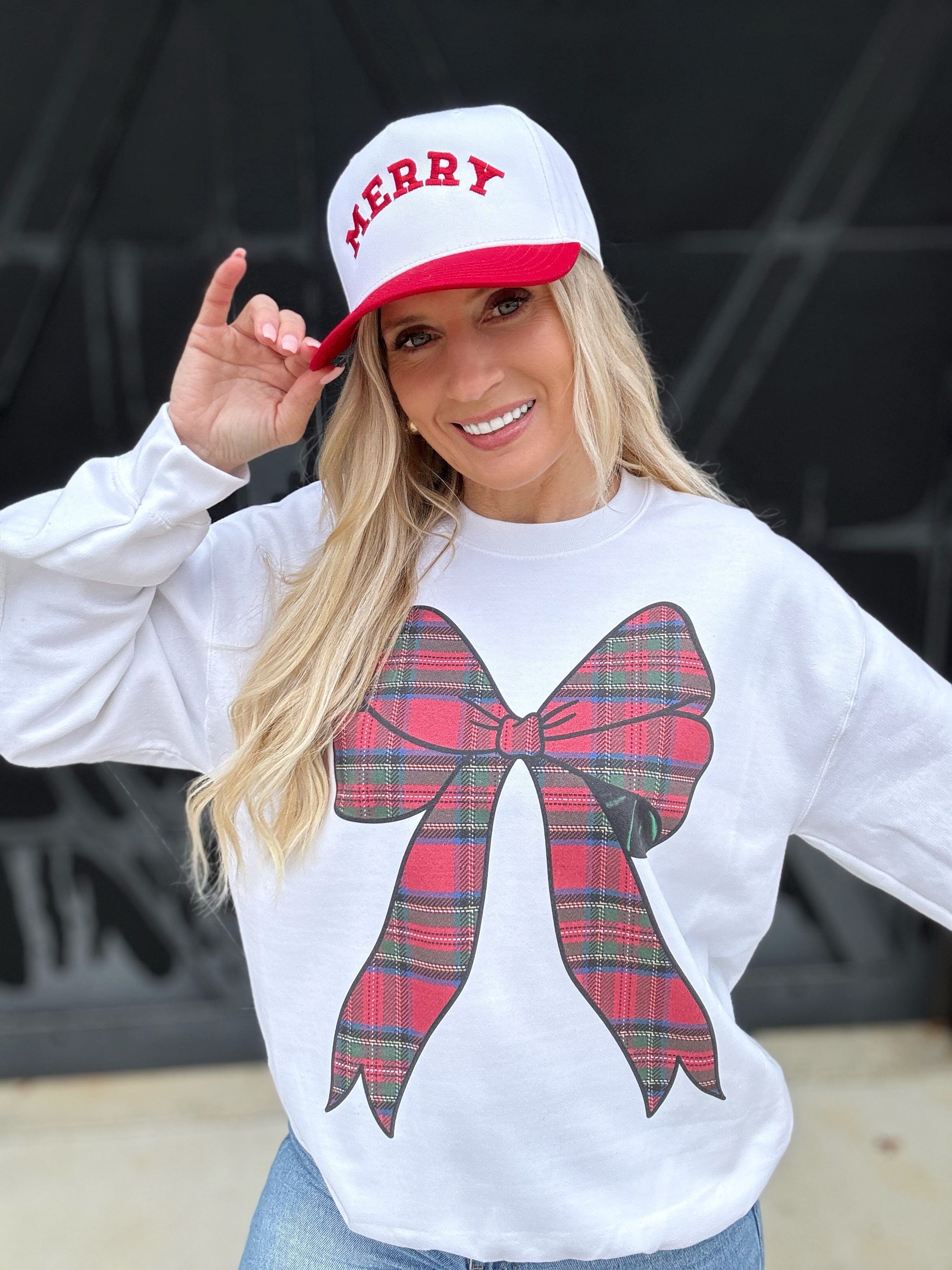 Plaid Bow Sweatshirt In White - Infinity Raine