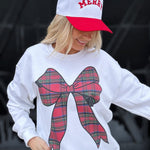 Plaid Bow Sweatshirt In White - Infinity Raine