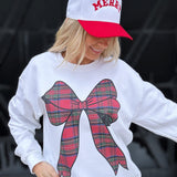 Plaid Bow Sweatshirt In White - Infinity Raine