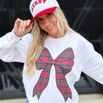 Plaid Bow Sweatshirt In White - Infinity Raine