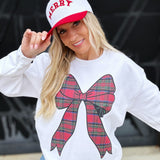 Plaid Bow Sweatshirt In White - Infinity Raine