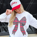 Plaid Bow Sweatshirt In White - Infinity Raine