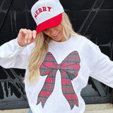 Plaid Bow Sweatshirt In White - Infinity Raine