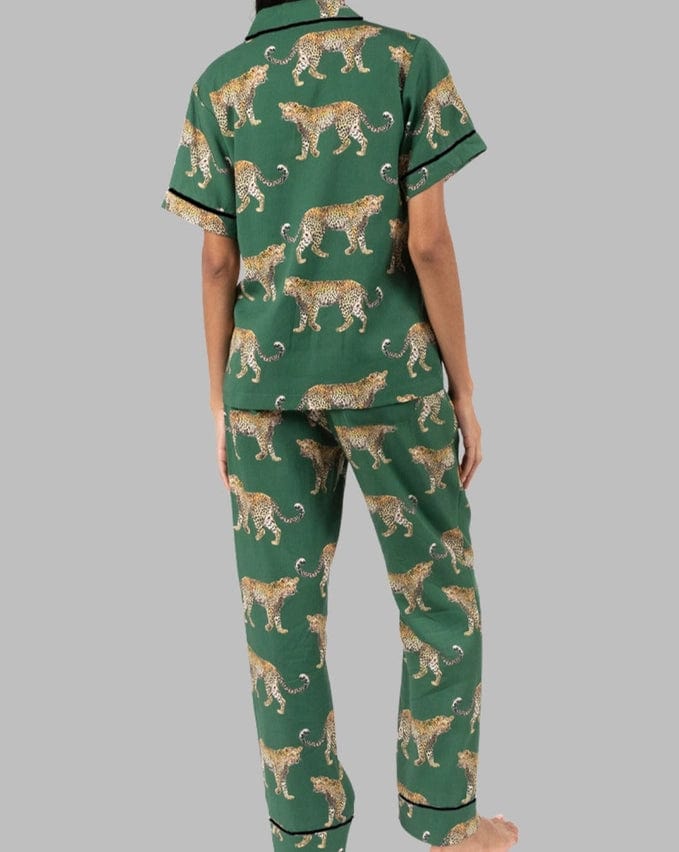 Cheetah Pajama Pant Set In Green - Infinity Raine