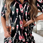 Silk Champagne Pajama Short Set In Black - Infinity Raine