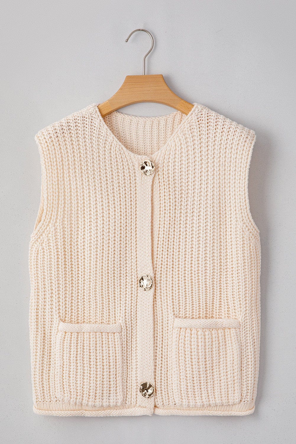 Chunky Knit Button Vest In Cream - Infinity Raine