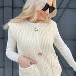 Pretty Bash Outerwear - Vests Chunky Knit Button Vest In Cream