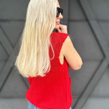 Chunky Knit Button Vest In Red - Infinity Raine