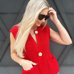 Chunky Knit Button Vest In Red - Infinity Raine