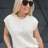 Cable Cap Sleeve Sweater Top In Beige - Infinity Raine