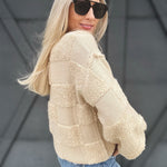 Checkered Sherpa Sweater In Tan - Infinity Raine