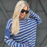 Stripe Drop Shoulder Sweater In Blue - Infinity Raine