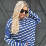 Stripe Drop Shoulder Sweater In Blue - Infinity Raine