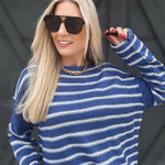 Stripe Drop Shoulder Sweater In Blue - Infinity Raine