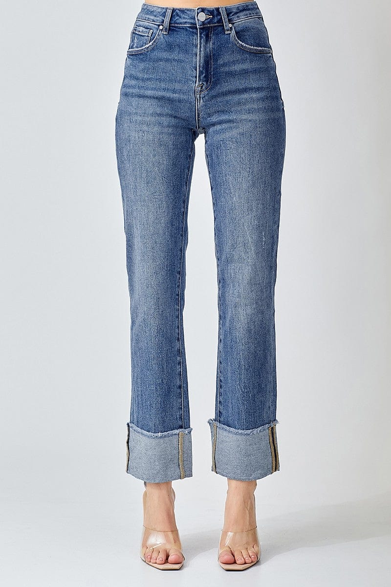 Risen Cuffed Relaxed Jeans In Dark - Infinity Raine