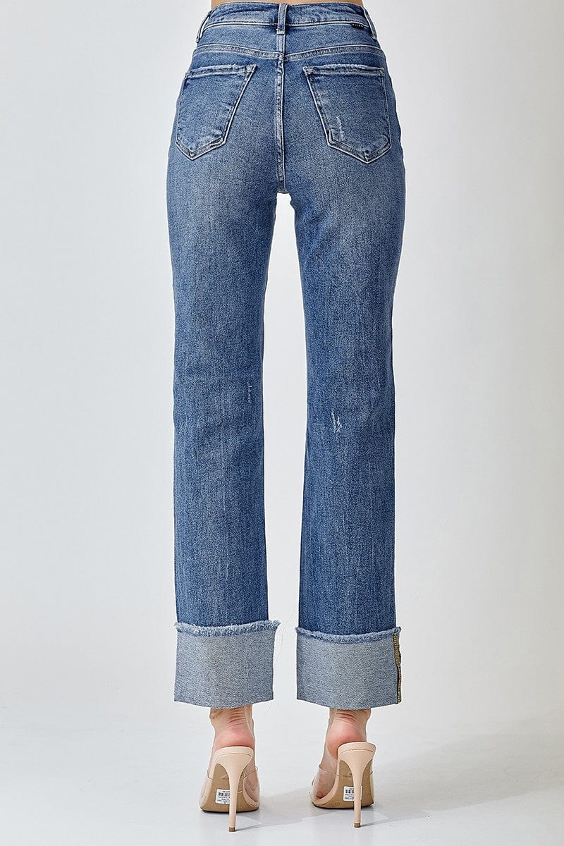 Risen Cuffed Relaxed Jeans In Dark - Infinity Raine