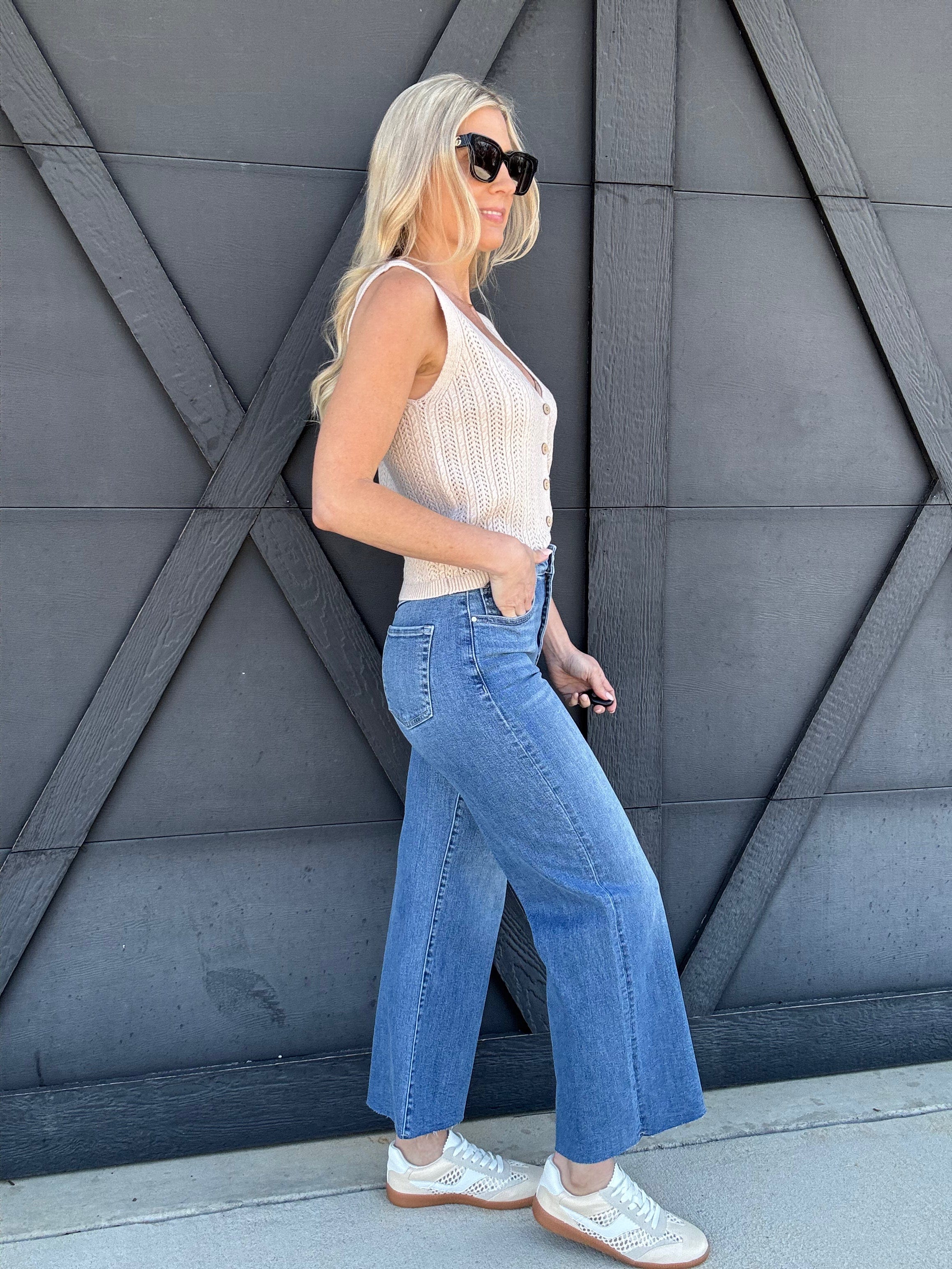 RISEN Bottoms - Pants Risen High Rise Crop Wide Leg Jean In Medium