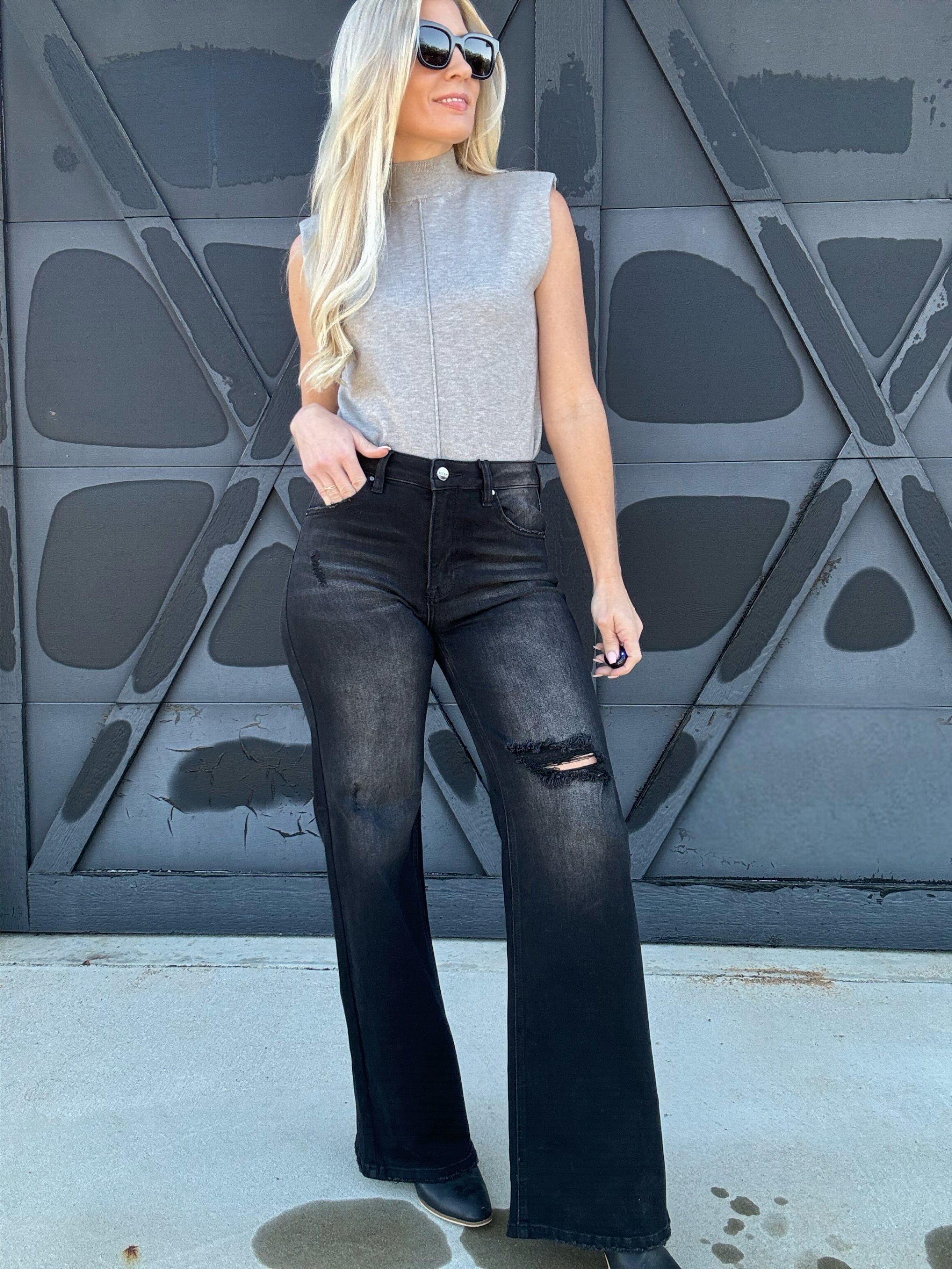 Risen High Rise Wide Leg Jean In Black - Infinity Raine