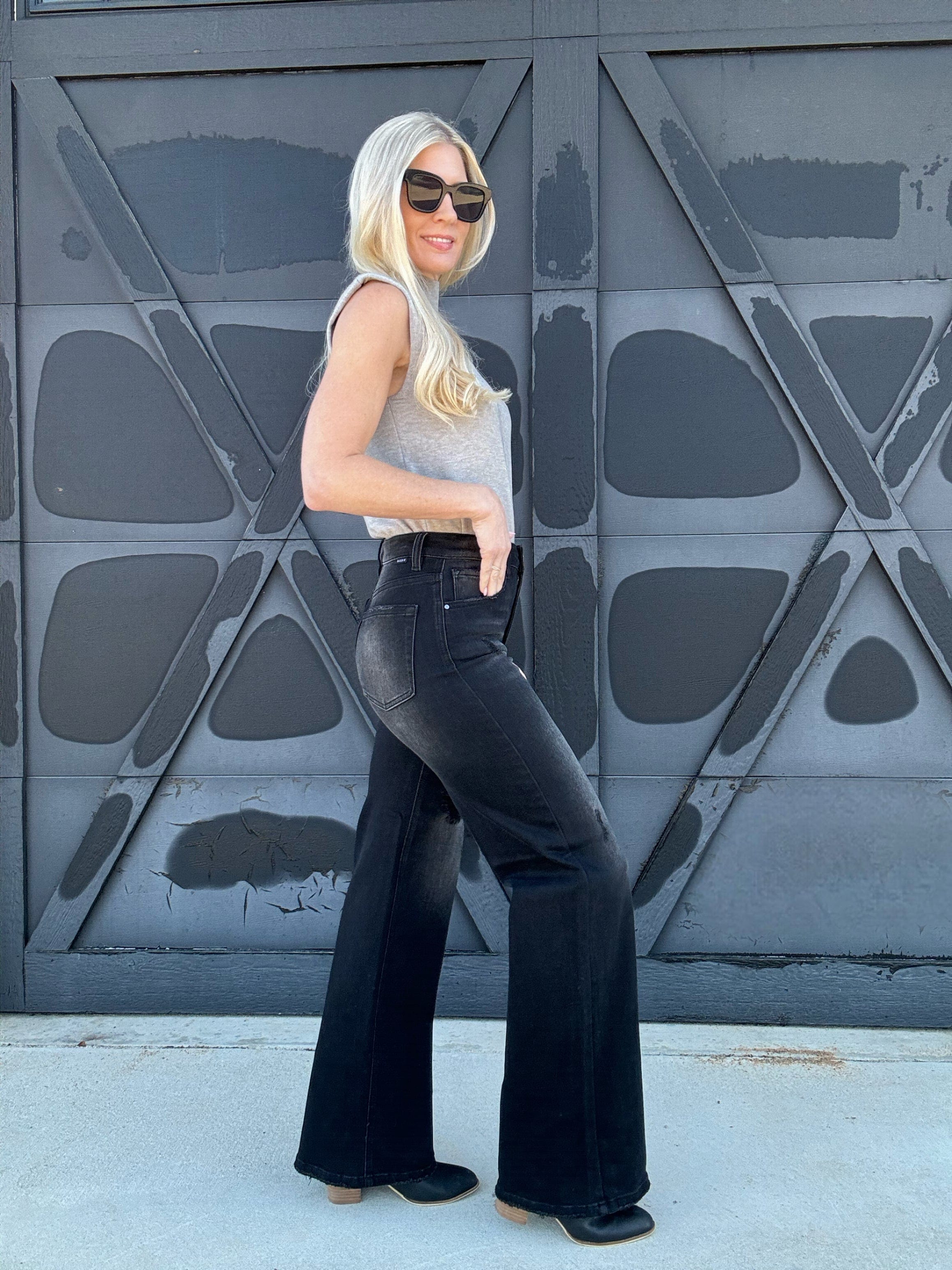 Risen High Rise Wide Leg Jean In Black - Infinity Raine