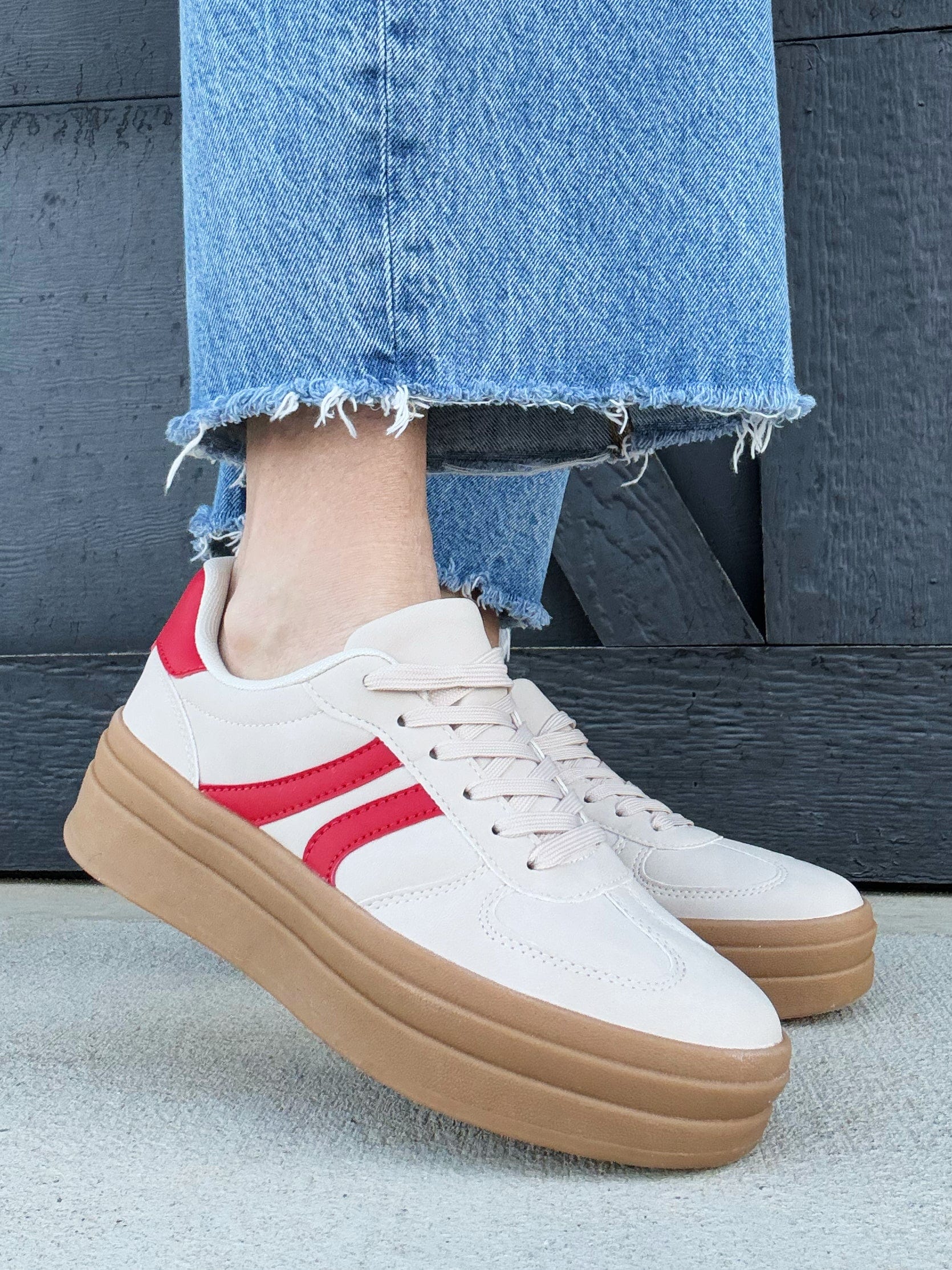 Platform Sneaker In Beige Red - Infinity Raine