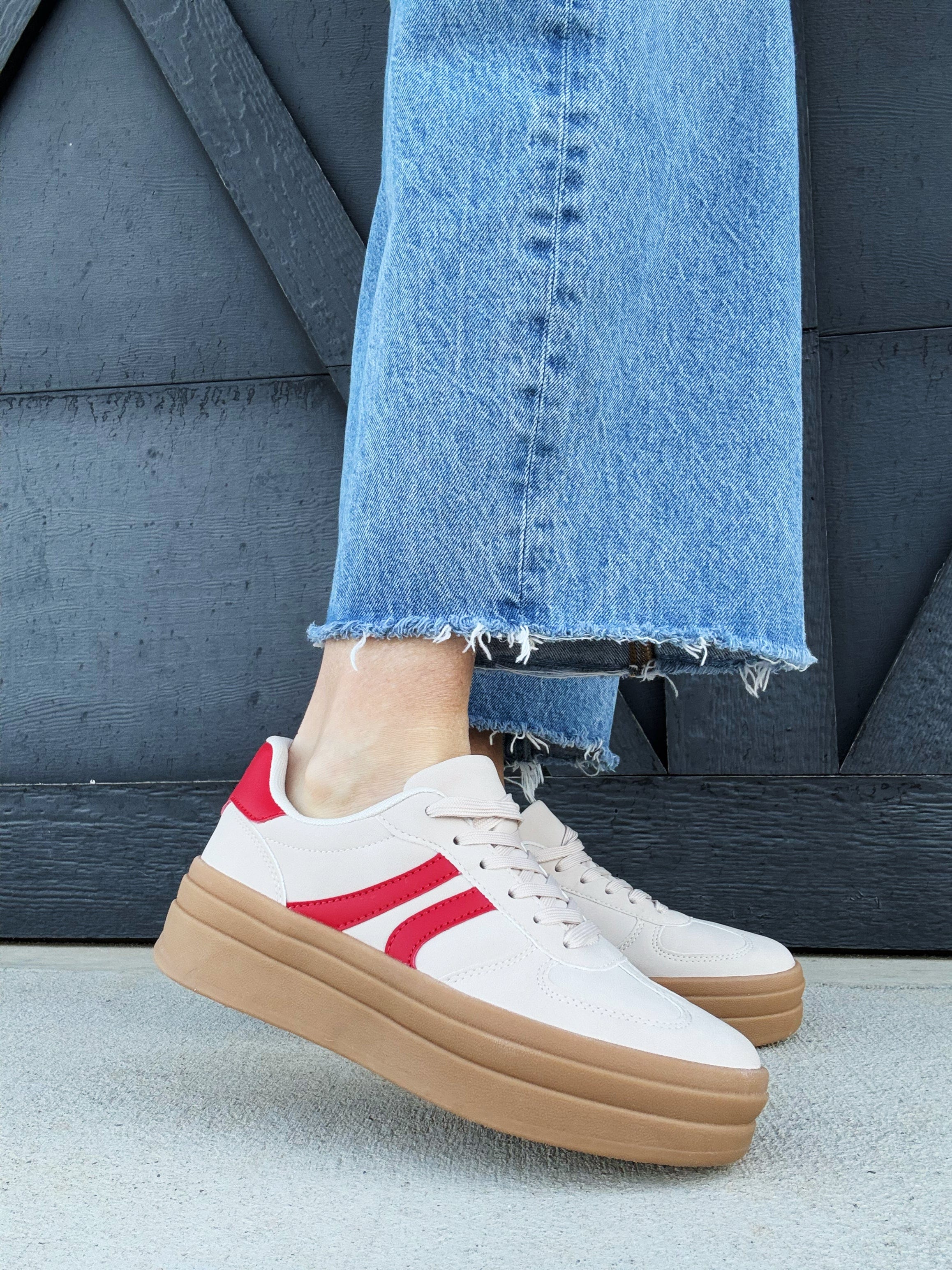 Platform Sneaker In Beige Red - Infinity Raine