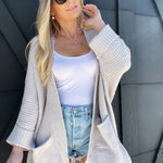 Oversized Knit Cardigan Sweater-Grey - Infinity Raine