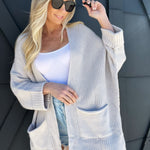 Oversized Knit Cardigan Sweater-Grey - Infinity Raine