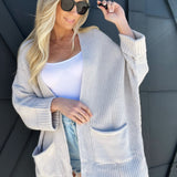 Oversized Knit Cardigan Sweater-Grey - Infinity Raine