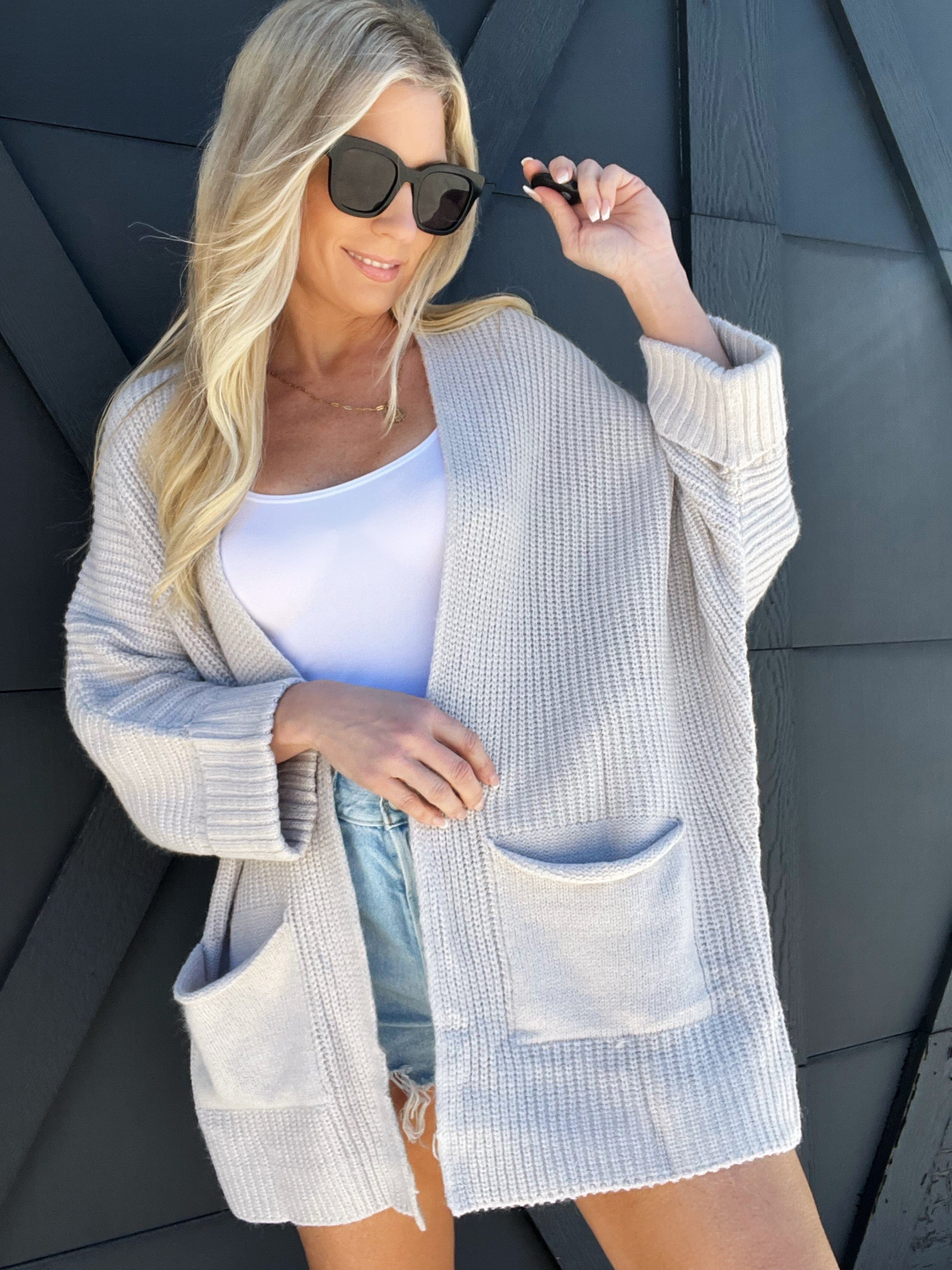 Oversized Knit Cardigan Sweater-Grey - Infinity Raine