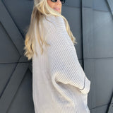 Oversized Knit Cardigan Sweater-Grey - Infinity Raine